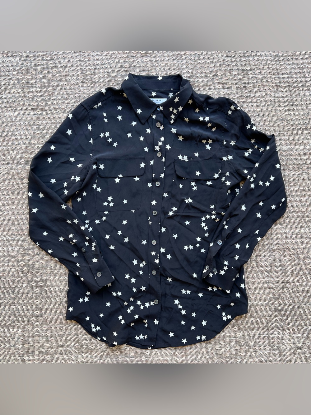 Equipment Silk Star‎ Print Button Down Blouse Black Cream XS Womens
